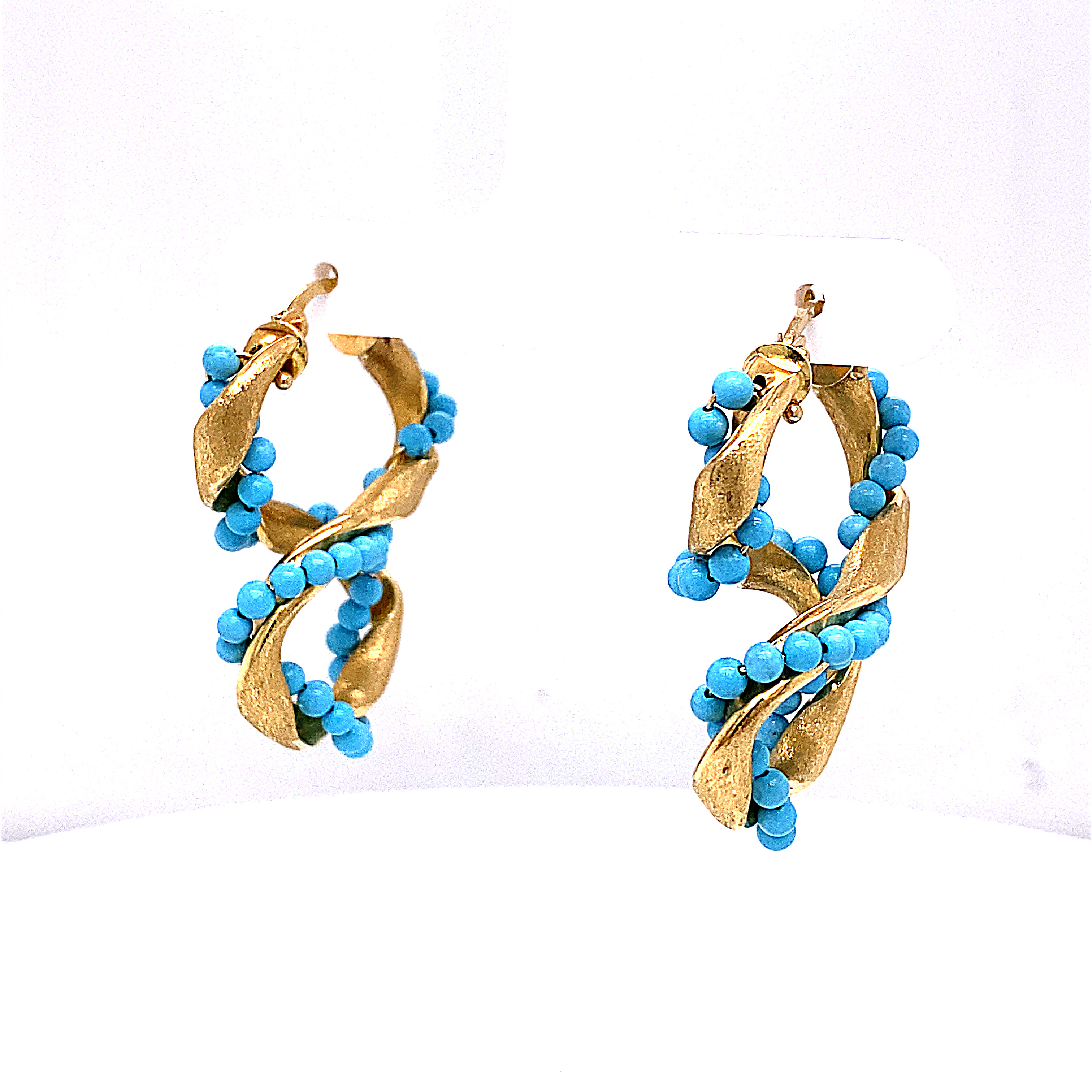 18K Gull og Turkis ørepynt 18K Gold & Turquoise earrings - Made in Italy - Au 750