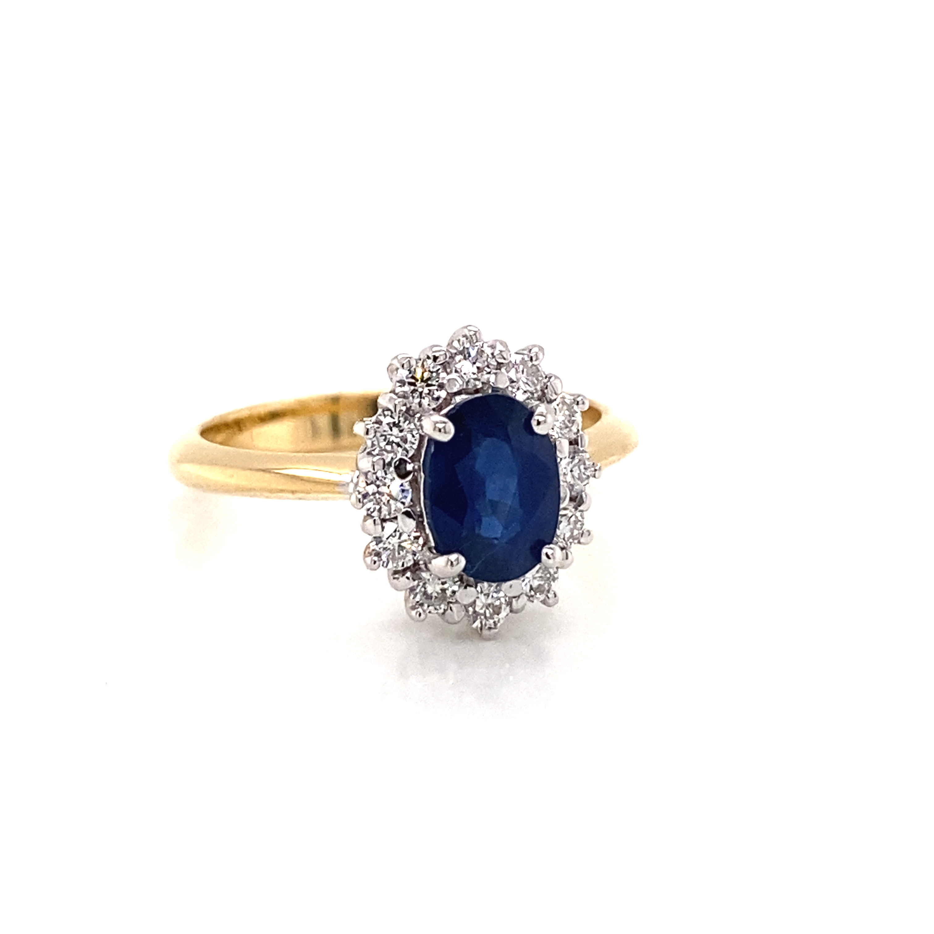 18K diamant og blå safir ring