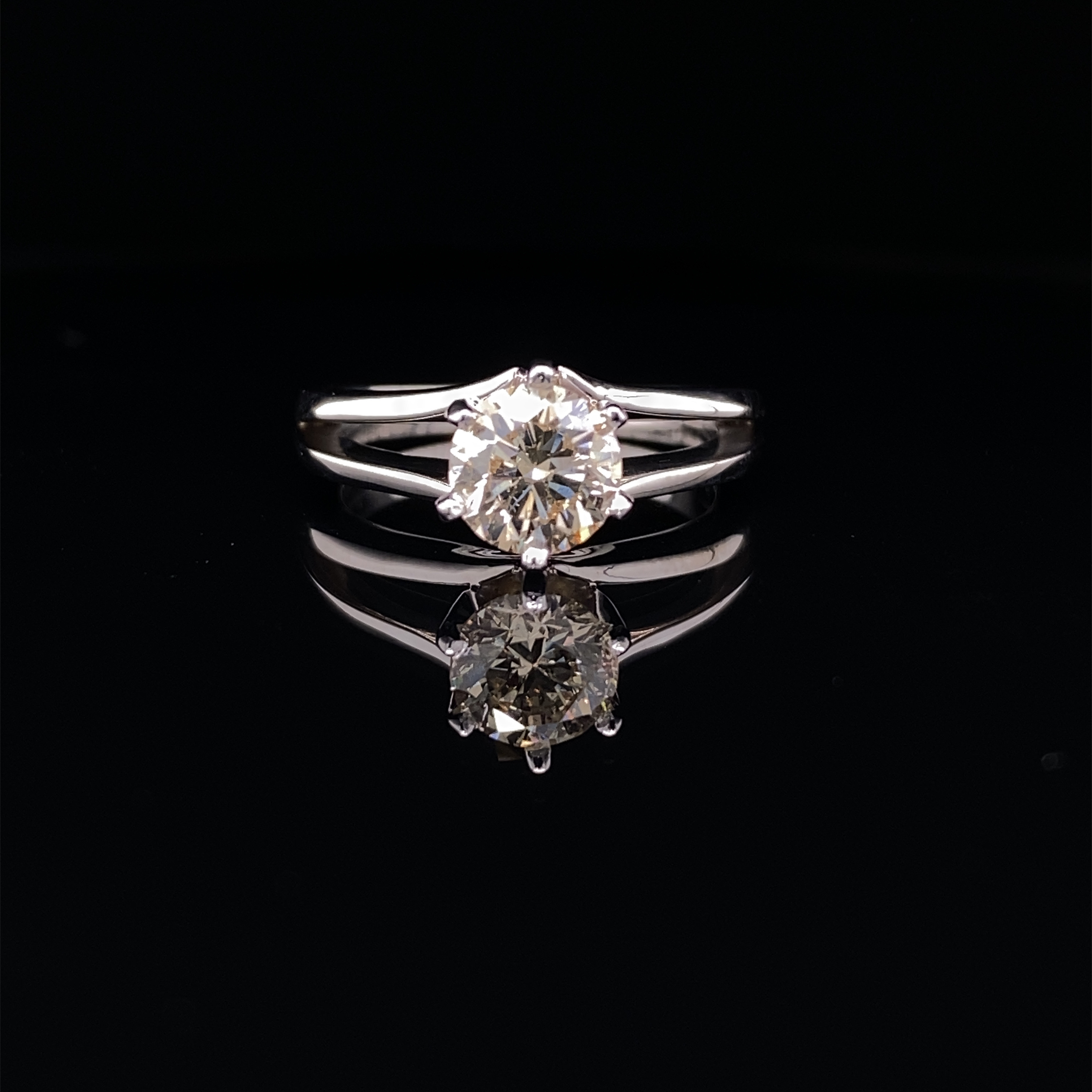 14K White Gold Ring 1.02ct. natural round brilliant cut diamond -  Cape - Si2