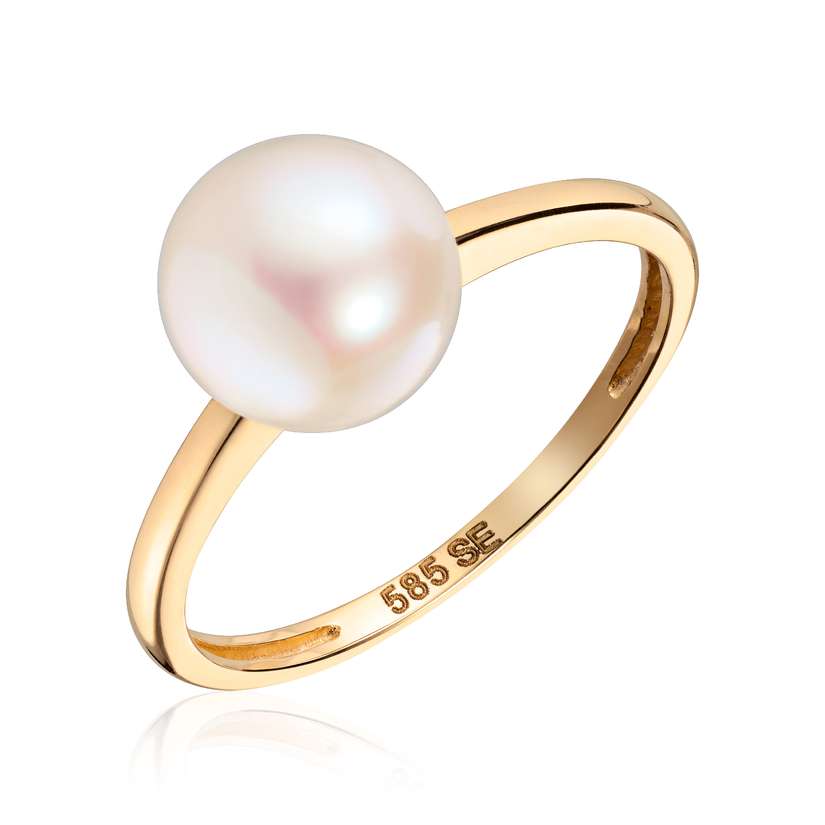 Ring Perle FV 8 mm 585 perlering 14k gull pearl ring freshwater pearl stunnig white pearl 