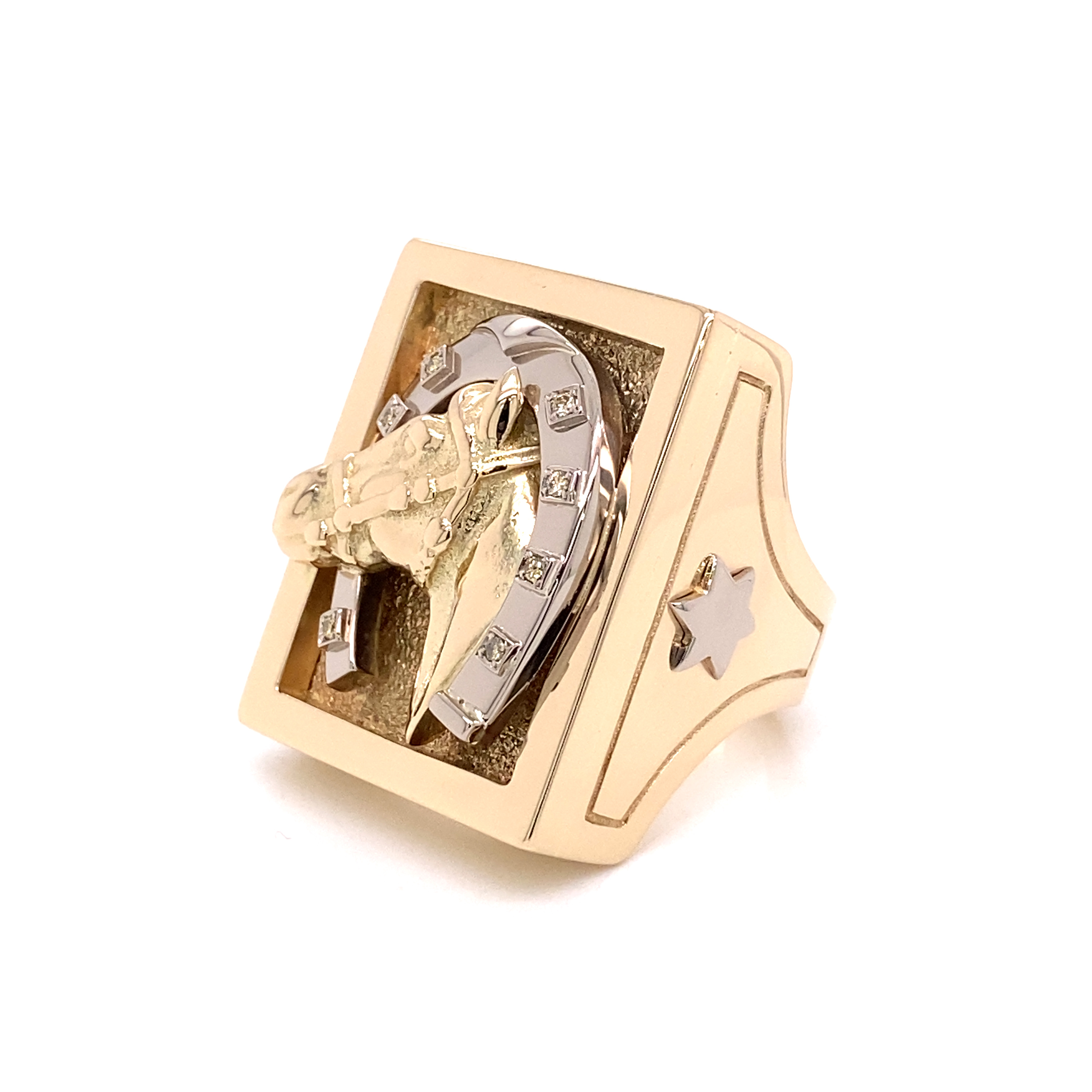 18ct Yellow Gold 0.15ct Diamond Horse And Horseshoe Ring | Ramsdens  Jewellery