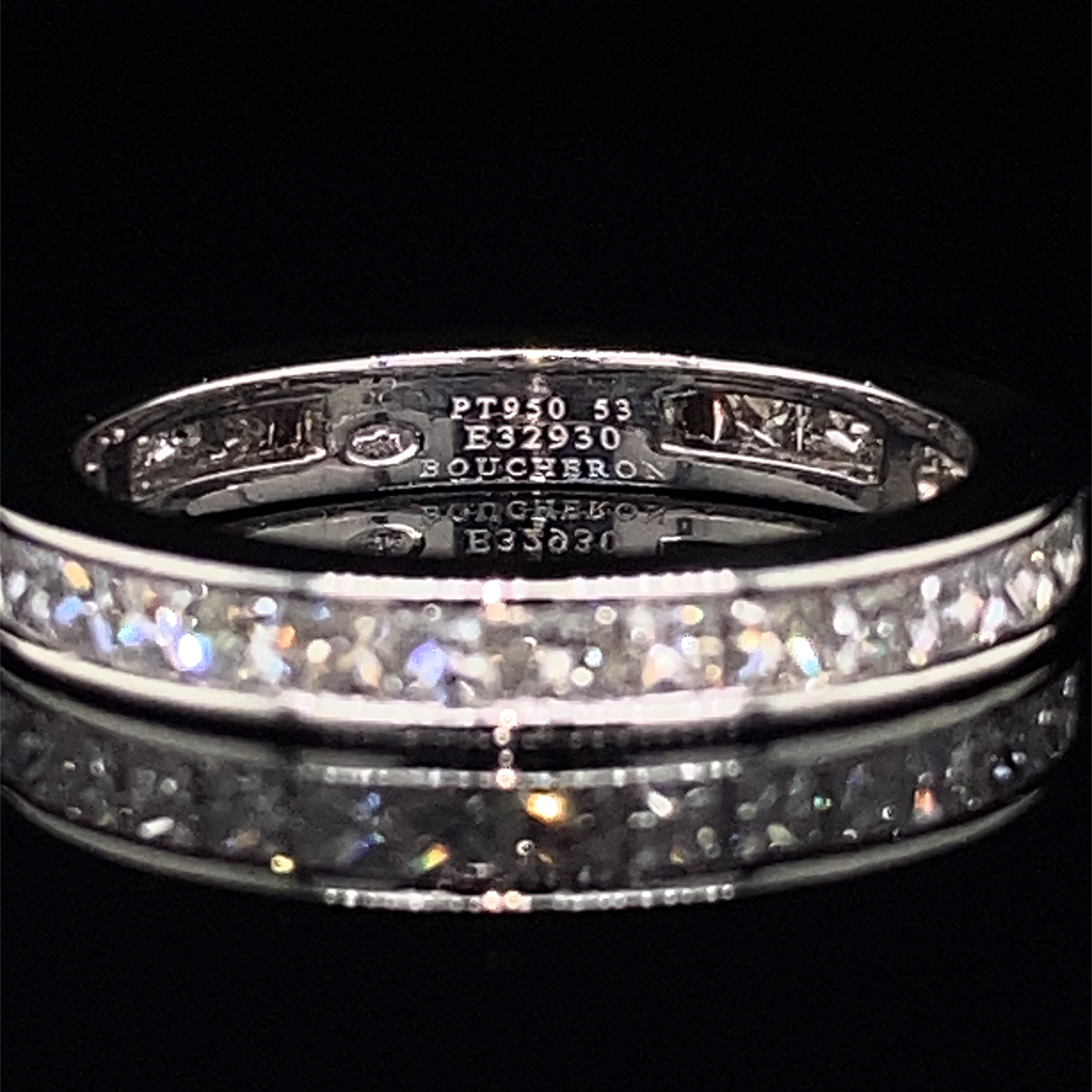 Boucheron Platinum Eternity ring. Fully set with permium natural princess cut diamonds 1.38ct.