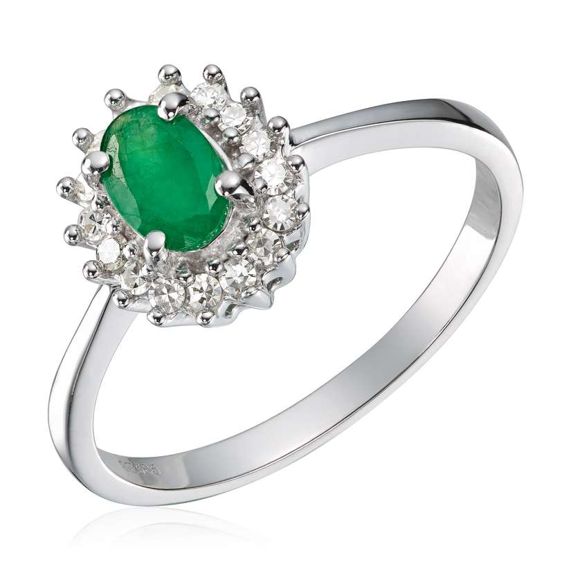 14K Emerald & Diamond rosette ring