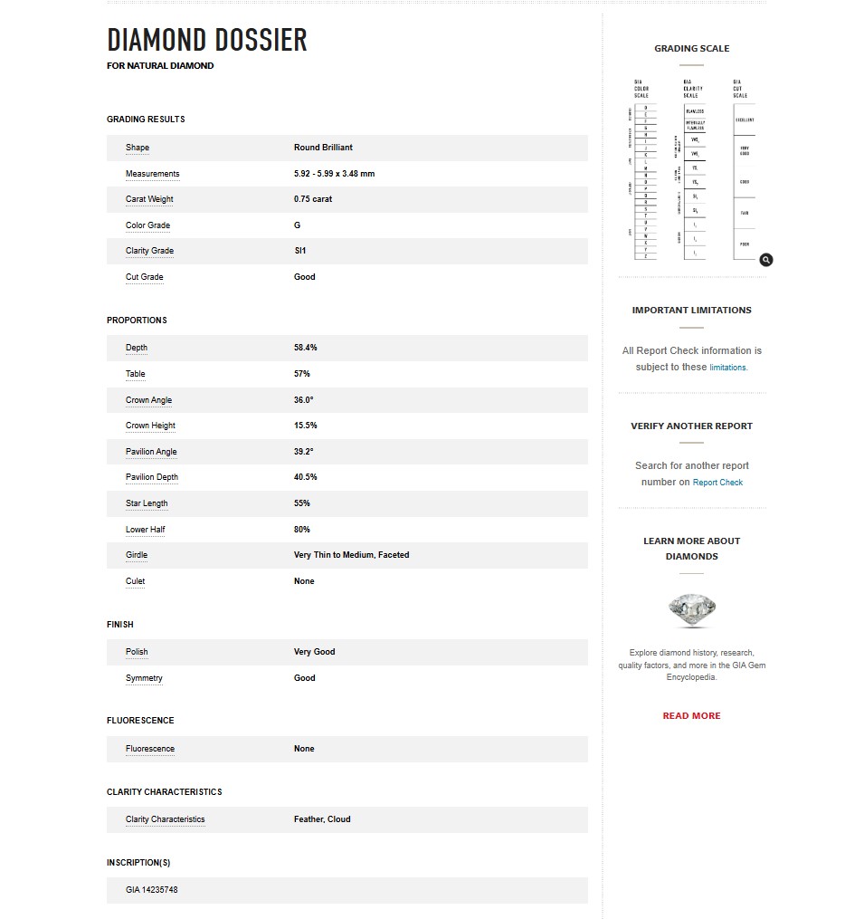 Klassisk 14K énstens hv.gull diamant-anheng GIA 0.75ct. TW-Si